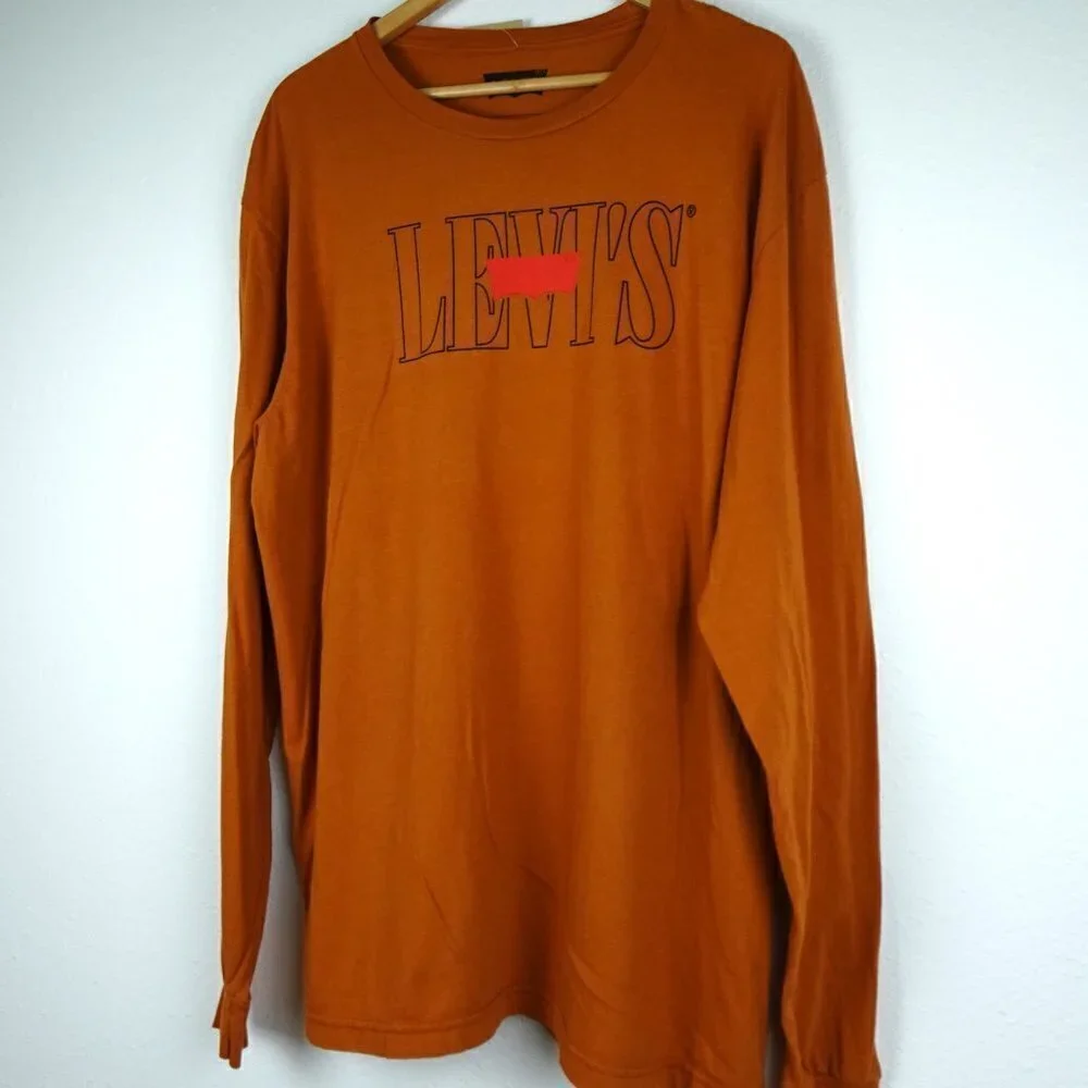 Levi's Long Sleeve T-Shirt Men's Size XL Brown Spell Out Logo